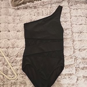 Black Bathing suit. Carmen Marc Valvo One piece. Off the shoulder. Sz 10.